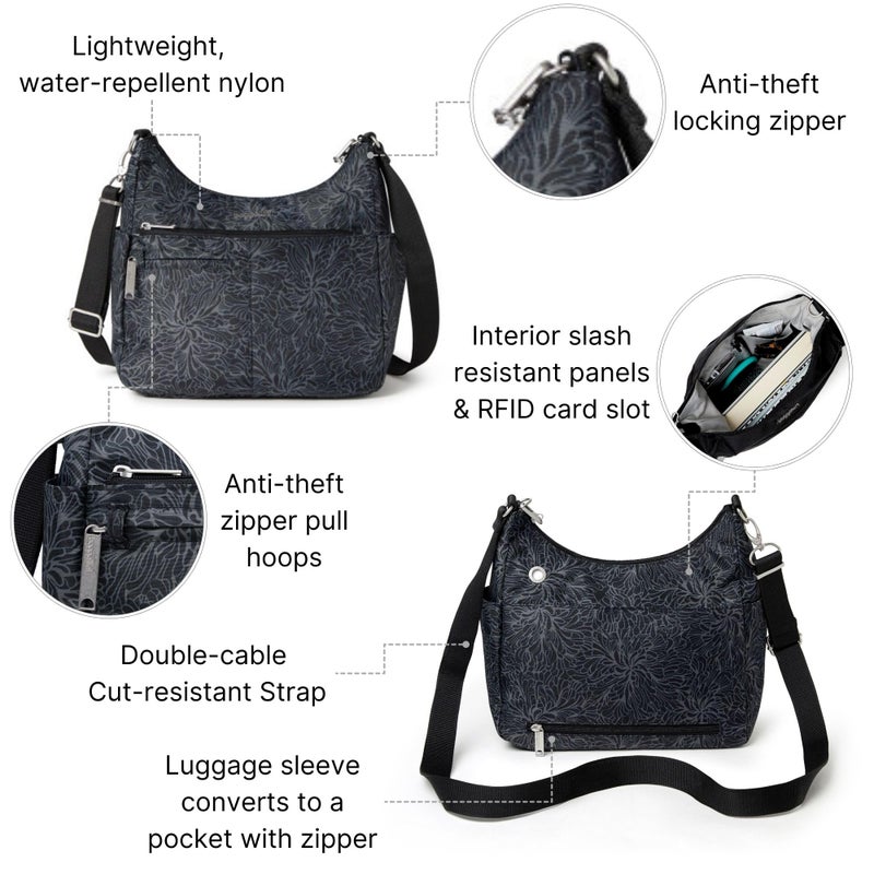Baggallini SecurtexÂ® Anti-theft Free Time Crossbody Bag Cross Body, Midnight Blossom, One Size US - Image 5